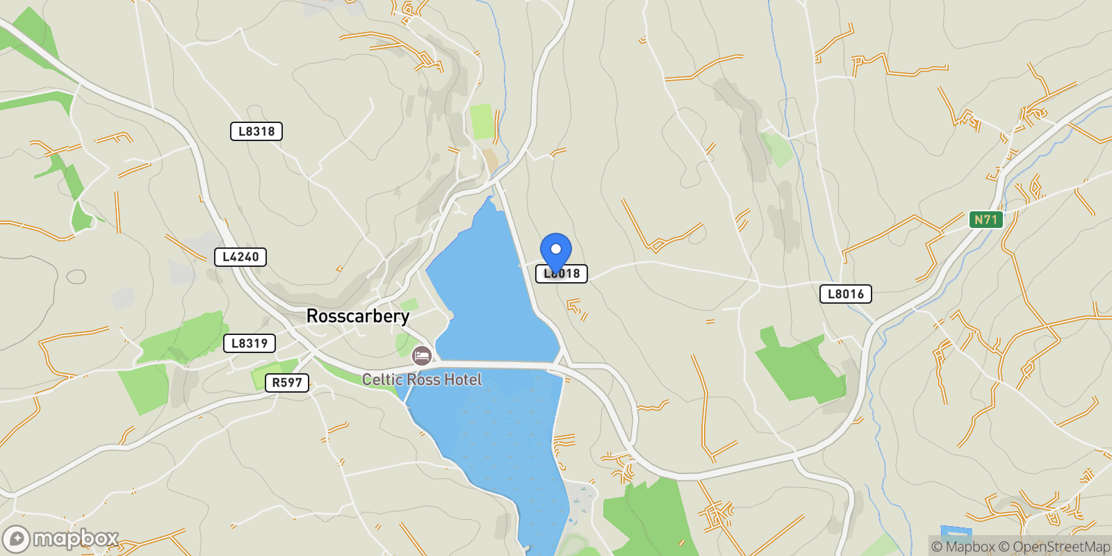 Map showing Burgatia Rosscarbery, Rosscarbery, CO P85 AH61, Rosscarbery, County Cork, Ireland.
