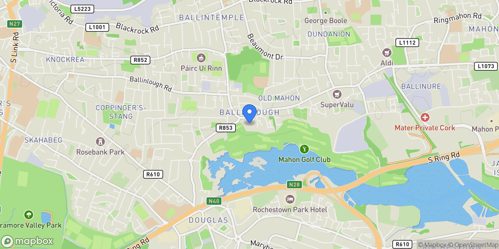 Map showing Ravenscourt House Well Road Douglas, Cork, CO T12XDOK, Cork, County Cork, Ireland.