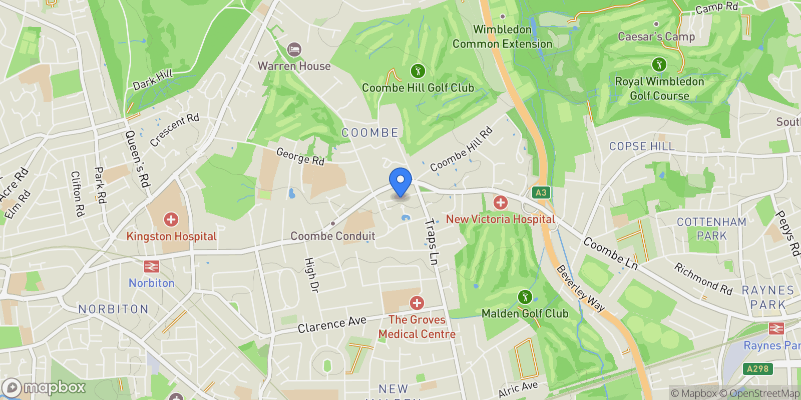 Map showing Fitzgeorge Avenue, New Malden, England, United Kingdom.