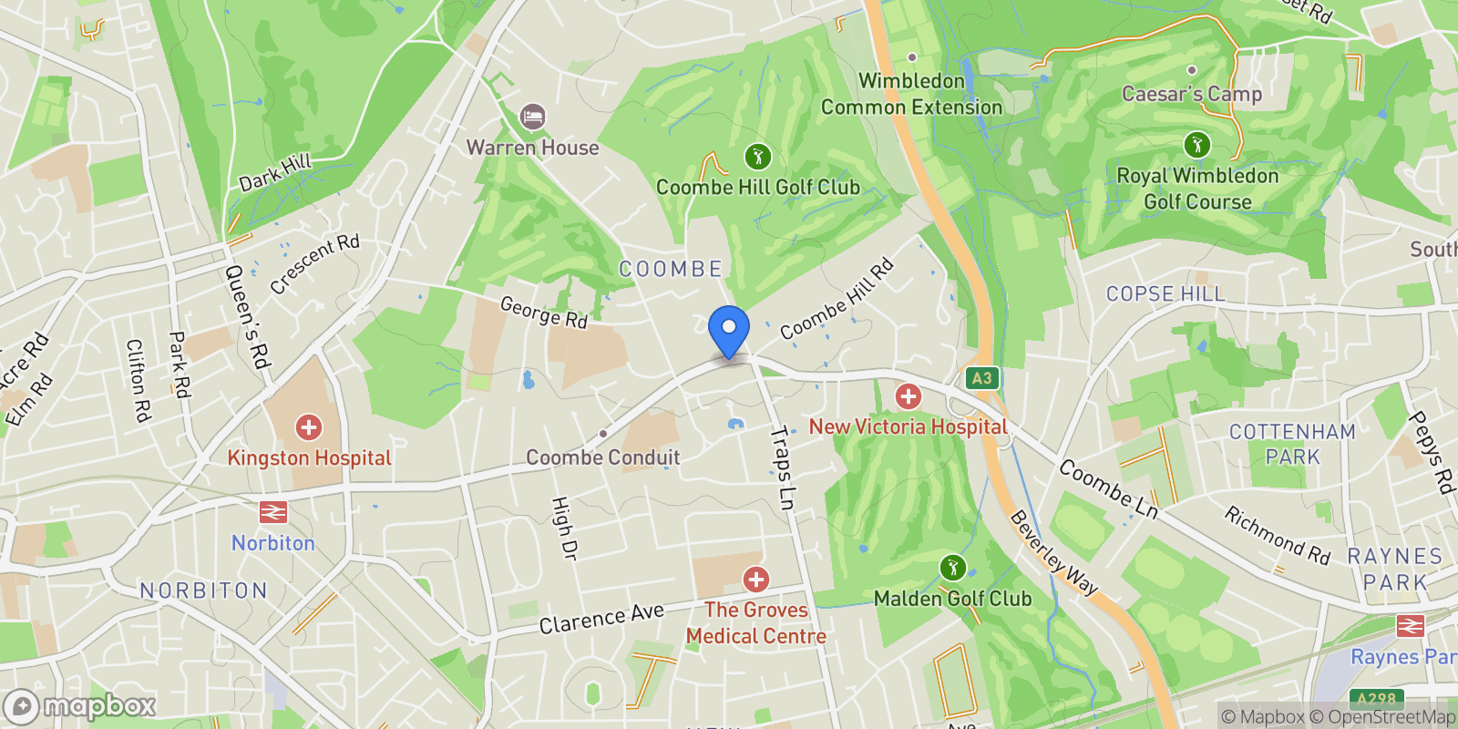 Map showing 136 Coombe Lane West, New Malden, England, United Kingdom.