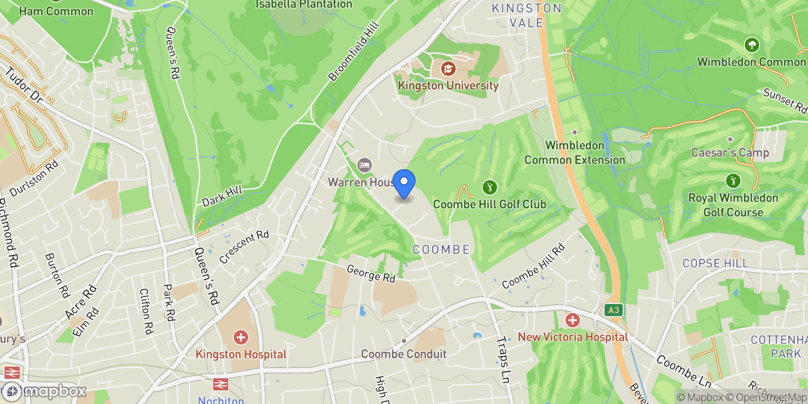 Map showing Ashley House, Warren Park, Kingston upon Thames, England, United Kingdom.