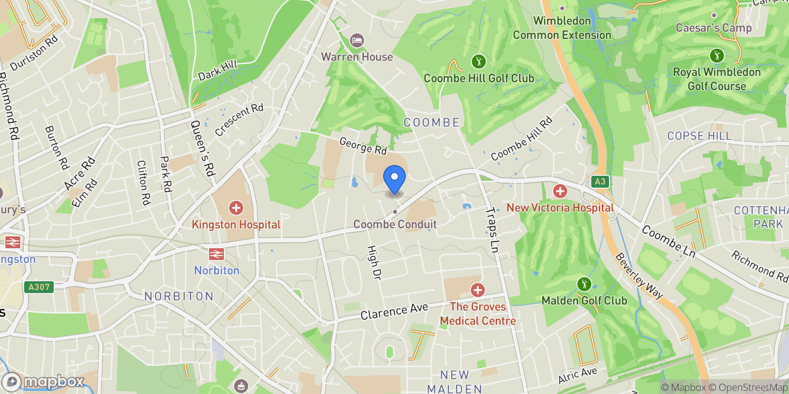 Map showing Lord Chancellor Walk, Kingston upon Thames, England, United Kingdom.
