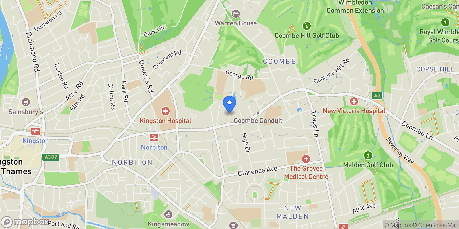 Map showing Orchard Rise, Kingston upon Thames, England, United Kingdom.