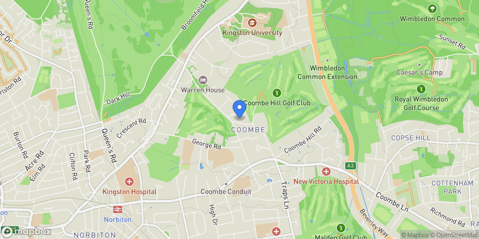 Map showing High Coombe Place, Kingston upon Thames, England, United Kingdom.