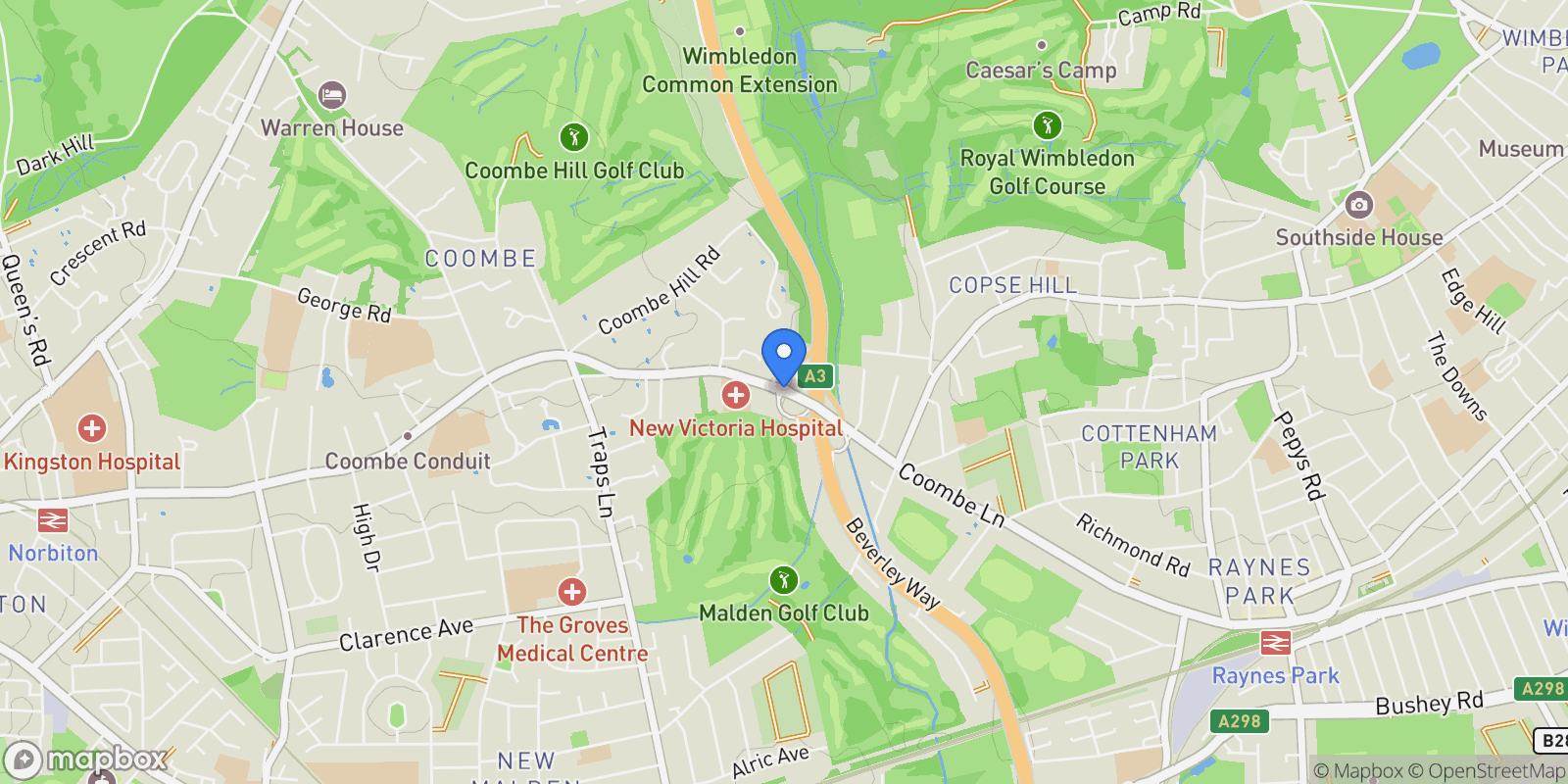 Map showing Coombe Lane West, London, England, United Kingdom.