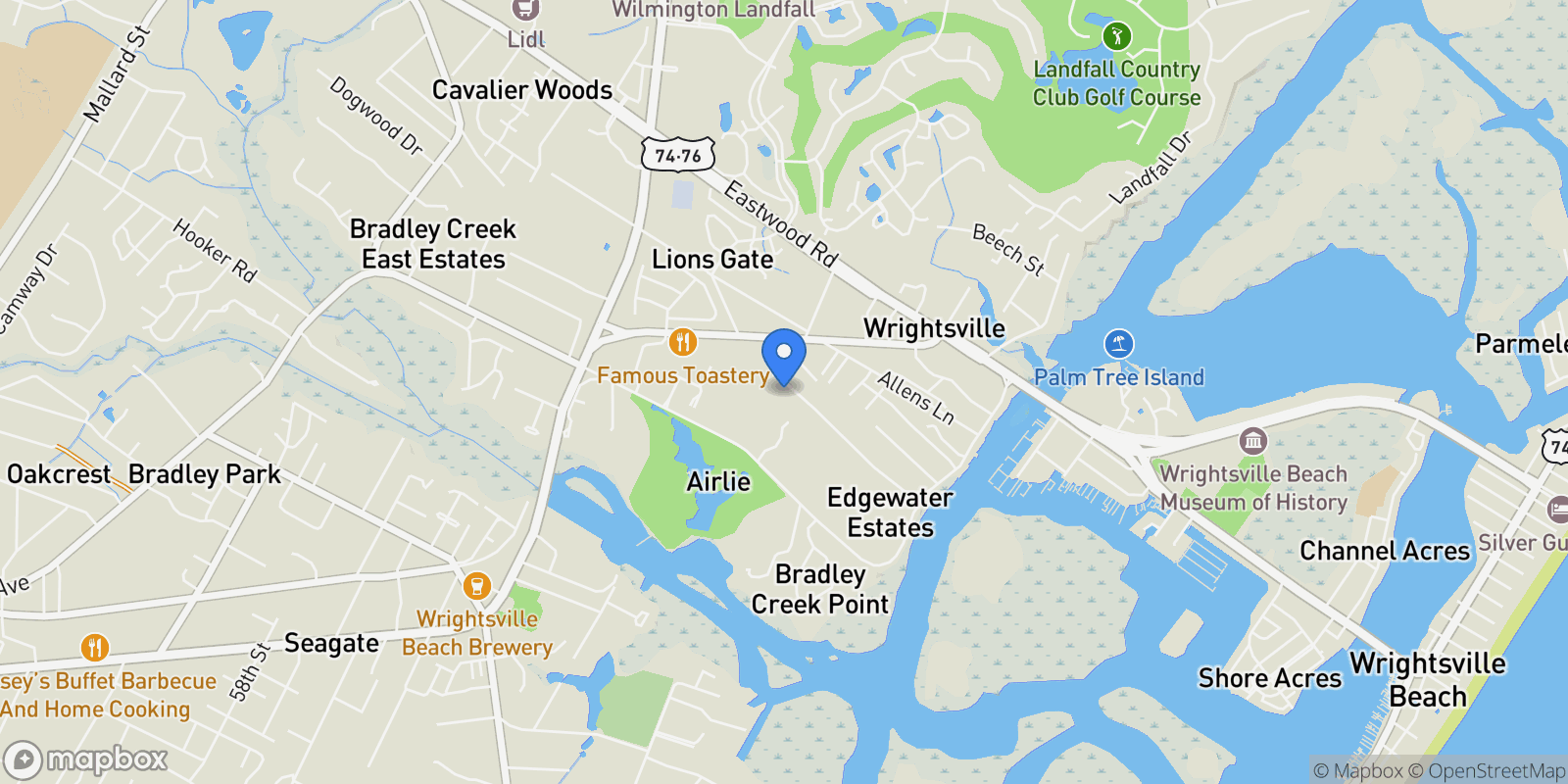 Map showing 100 Edgewater Lane , Wilmington, NC 28403, Wilmington, North Carolina, United States.