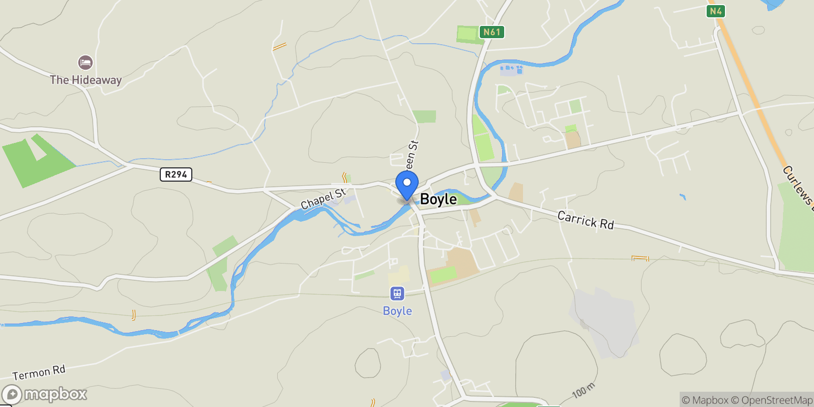 Map showing Bridge Street, Boyle, Co Roscommon, Boyle, County Roscommon, Ireland.