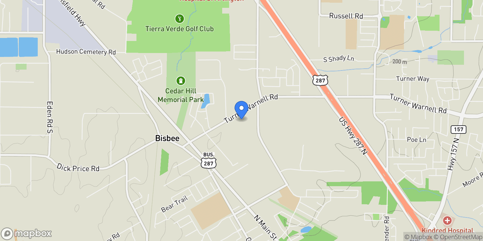 Map showing 350 Turner Warnell Road, Mansfield, TX 76063, Mansfield, Texas, United States.