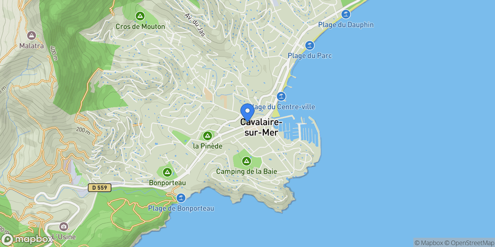 Map showing Cavalaire-sur-Mer, Provence-Alpes-Côte d'Azur, France.