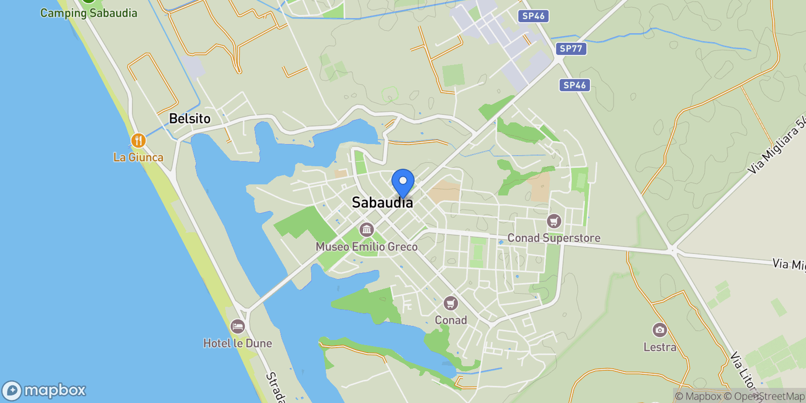 Map showing 04016 Sabaudia, Province of Latina, Italy, Sabaudia, Lazio, Italy.