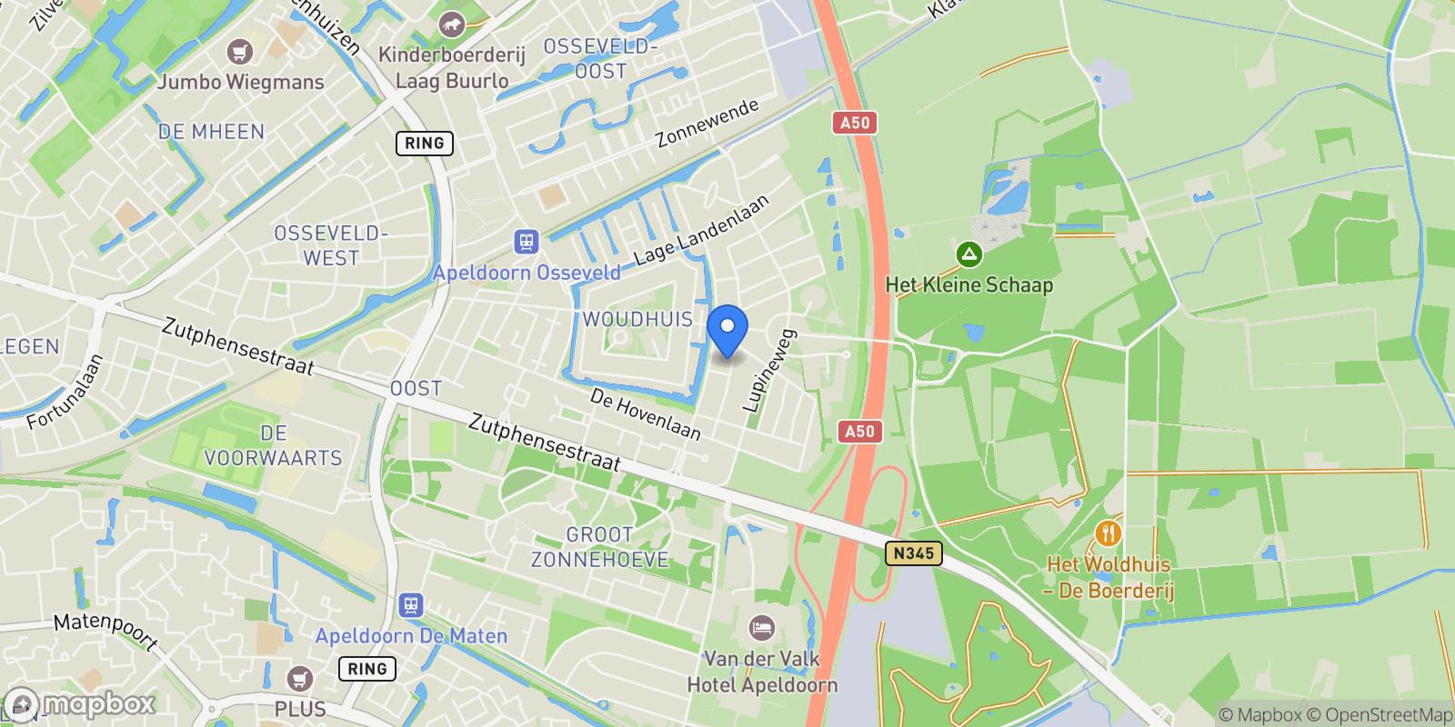 Map showing Houttuinen-Zuid 22, Apeldoorn, Gelderland, Netherlands.