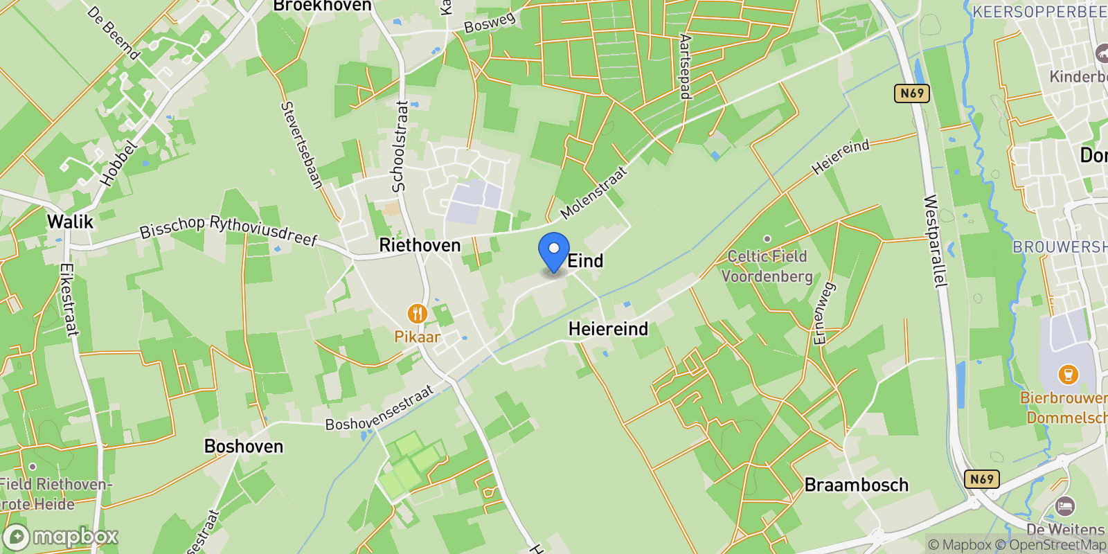 Map showing Eind 11, Riethoven, North Brabant, Netherlands.