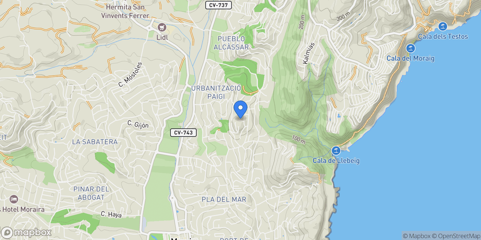 Map showing Moraira, Teulada, Valencian Community.