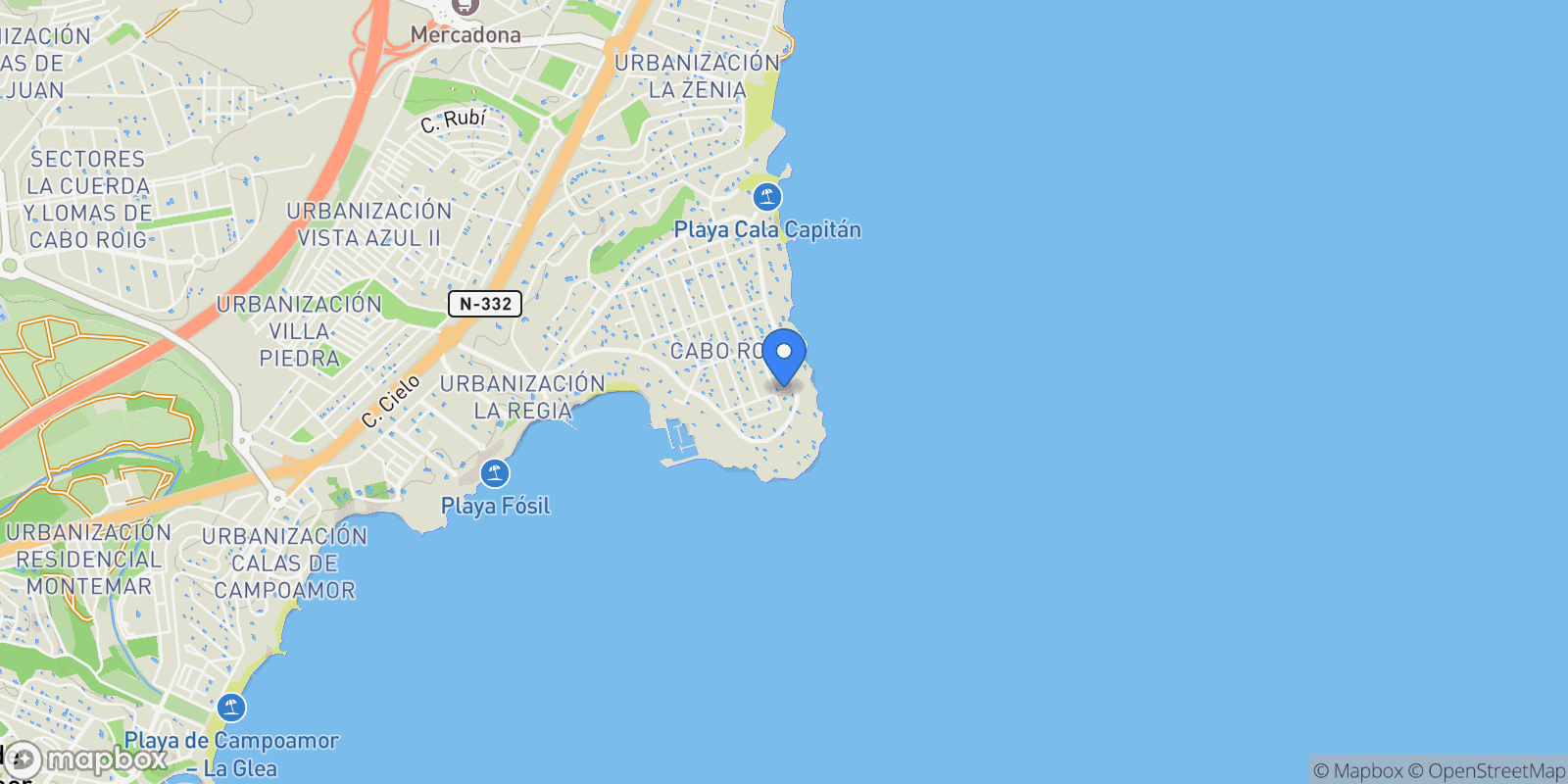 Map showing Cabo Roig, Orihuela, Valencian Community.