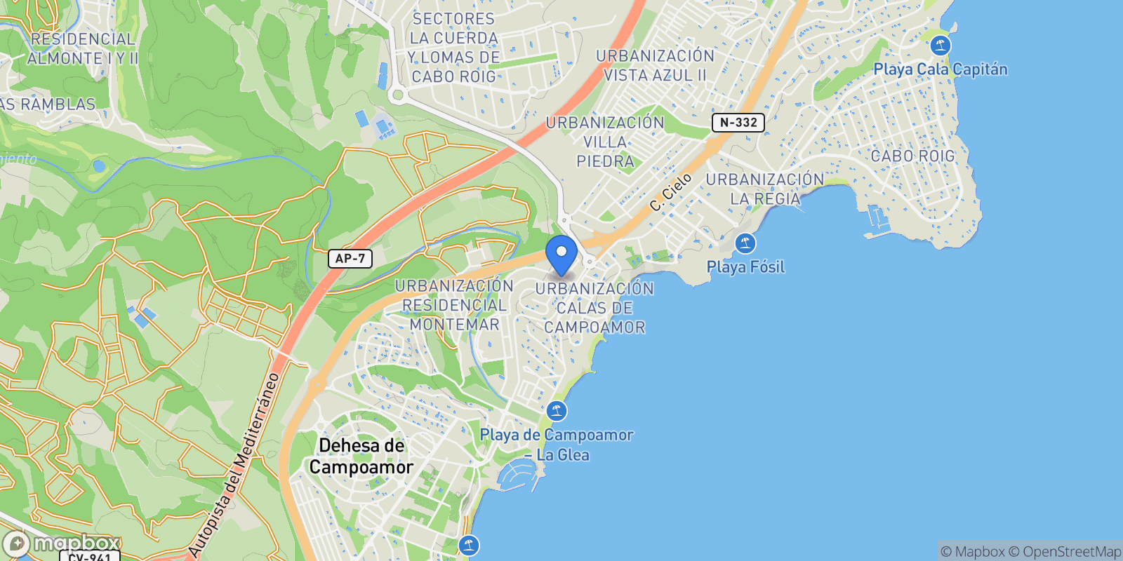 Map showing Orihuela, Valencian Community, Spain.