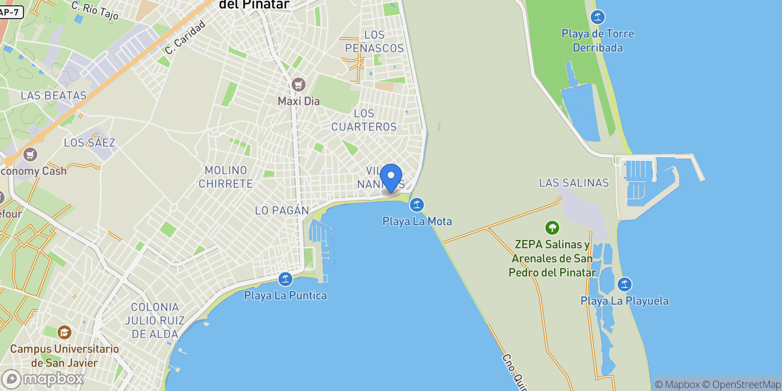 Map showing Los Cuarteros, San Pedro del Pinatar, Region of Murcia.