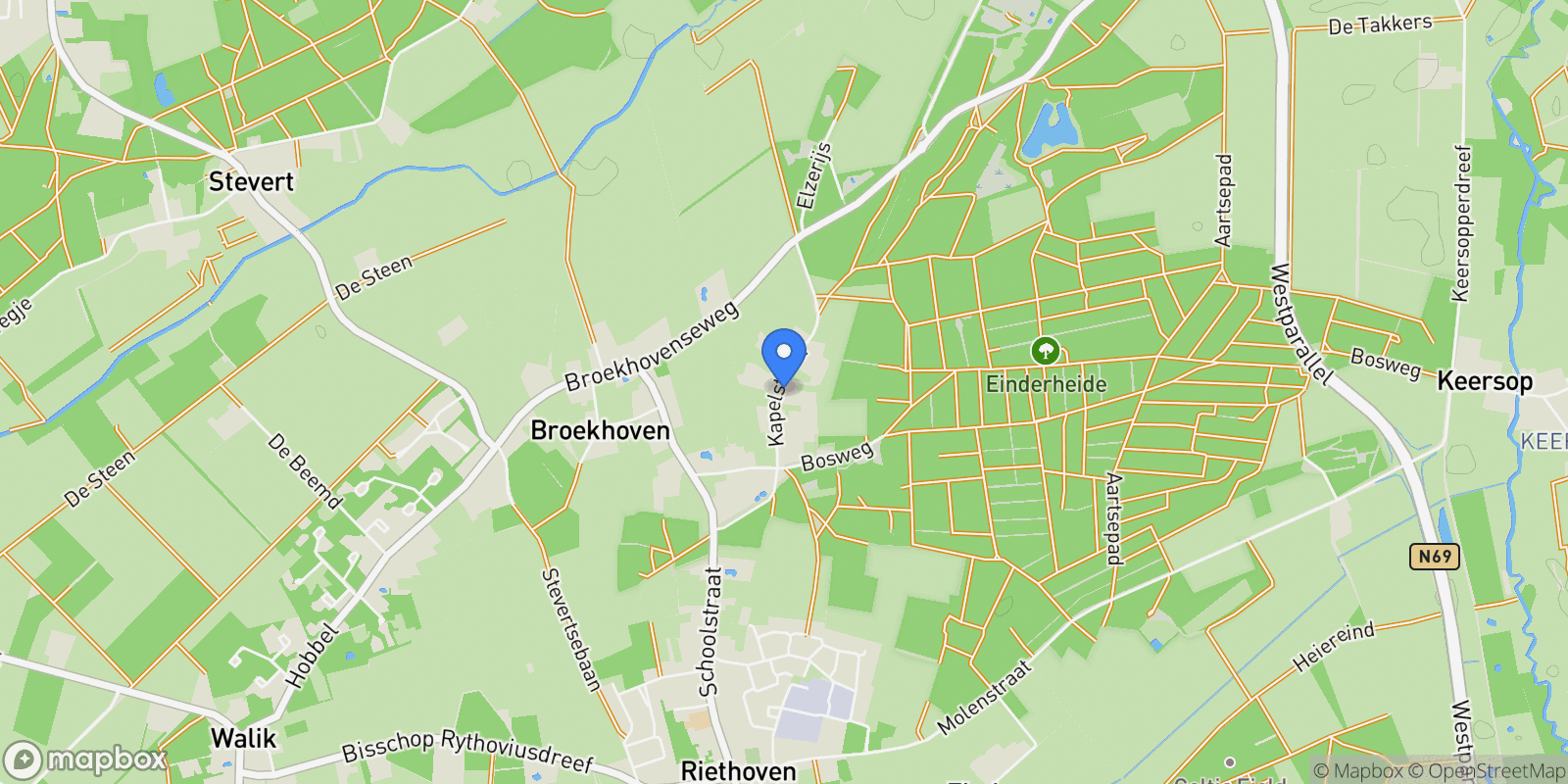 Map showing Kapelstraat 7, Riethoven, North Brabant, Netherlands.