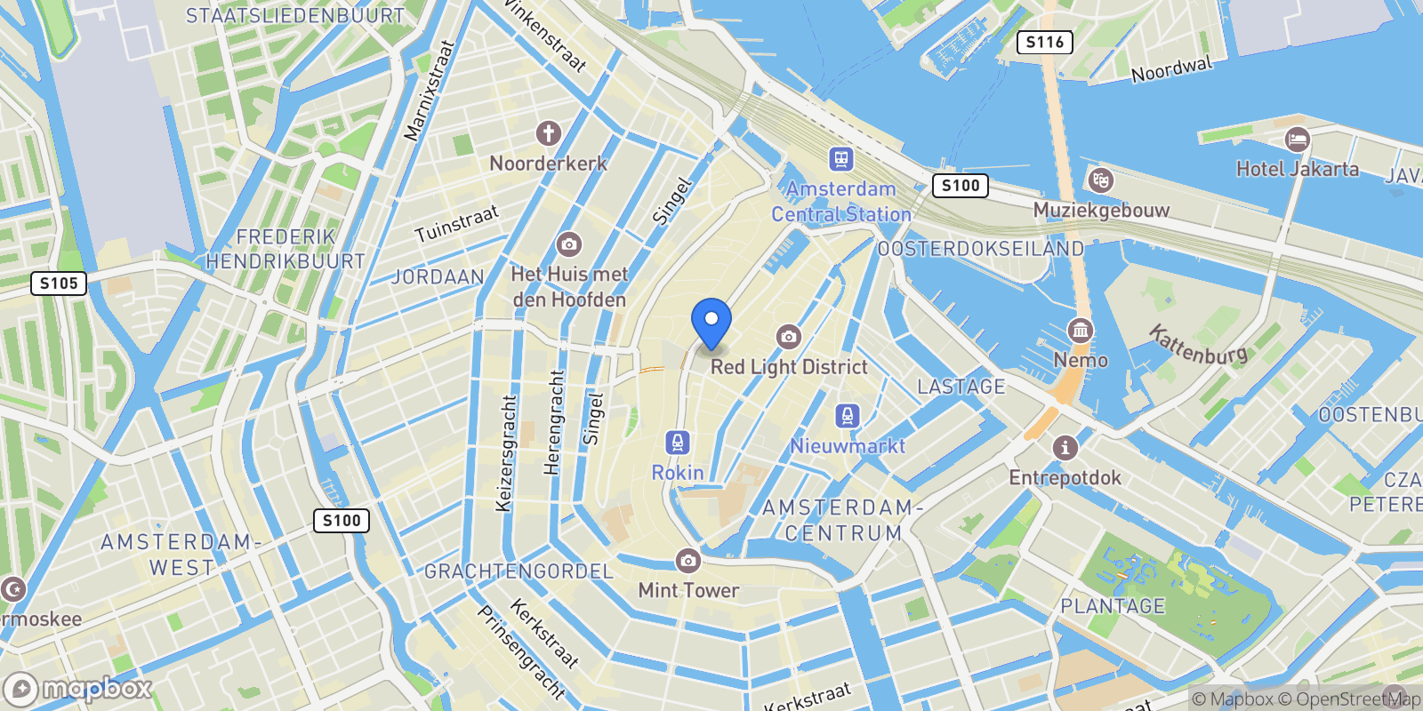 Map showing Dam 5 U, Amsterdam, North Holland, Netherlands.