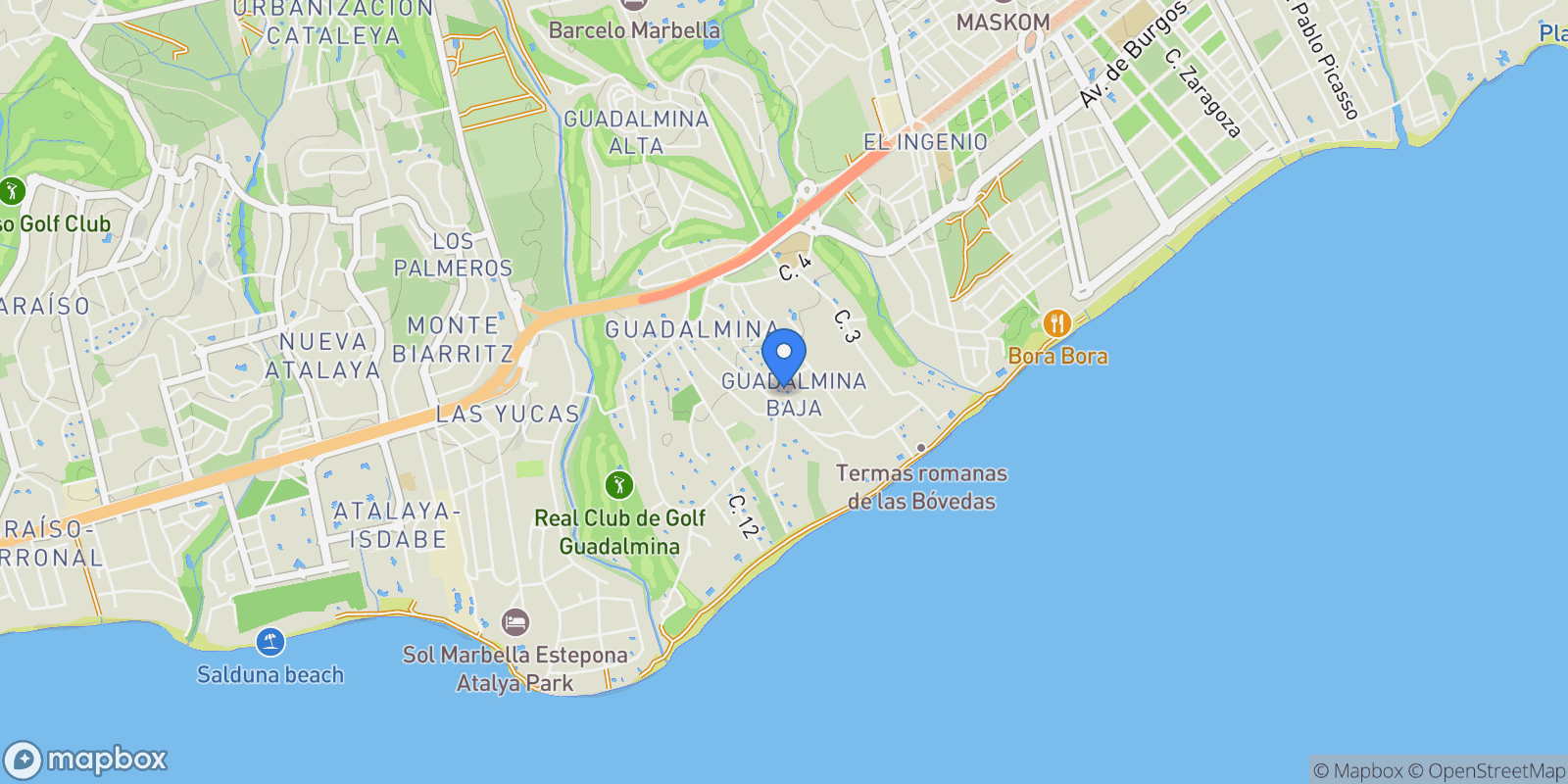 Map showing Guadalmina Baja, San Pedro de Alcantara, Spain.