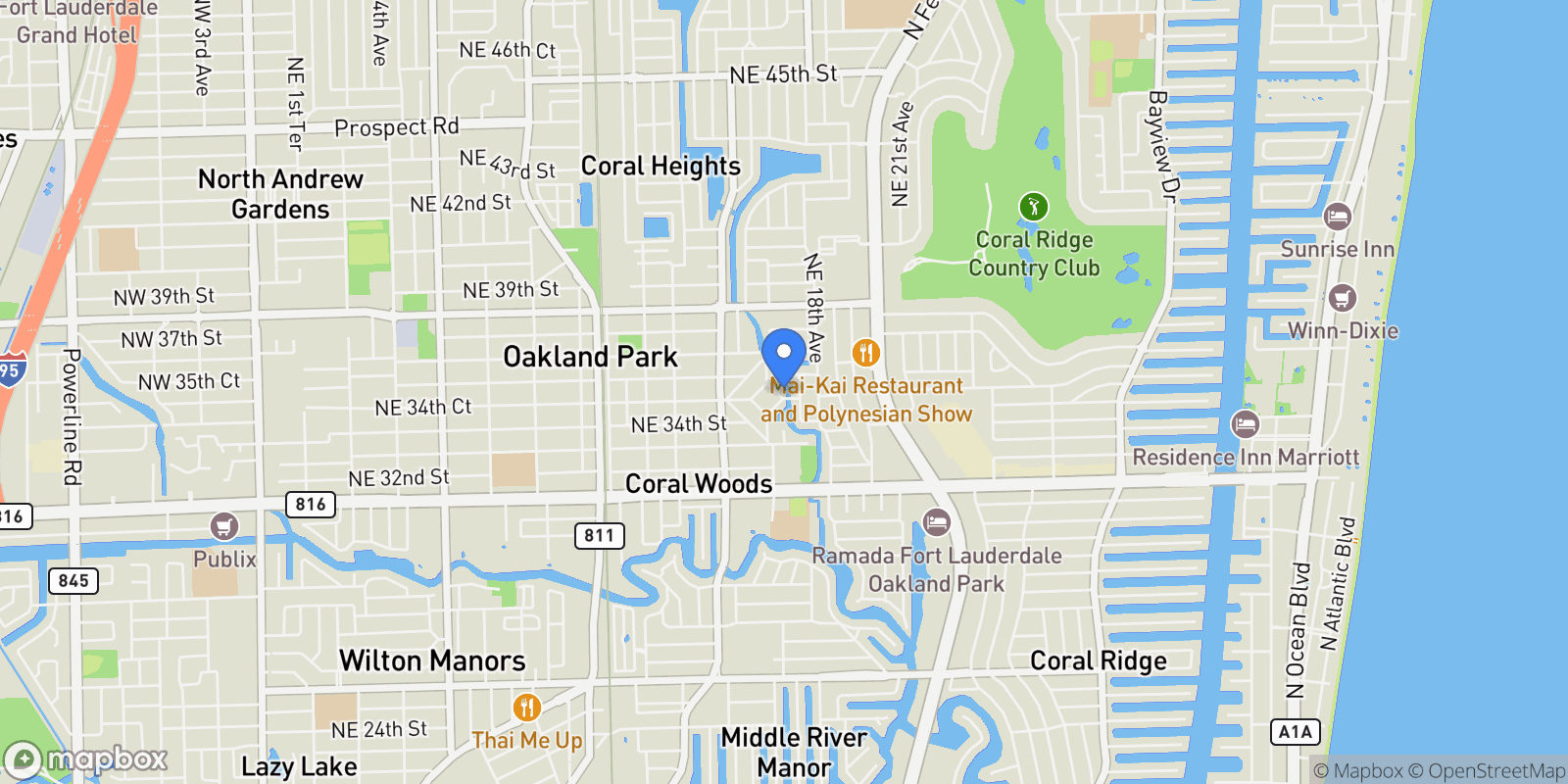 Map showing 3460 NE 17th Way , Oakland Park, FL 33334, Oakland Park, Florida, United States.