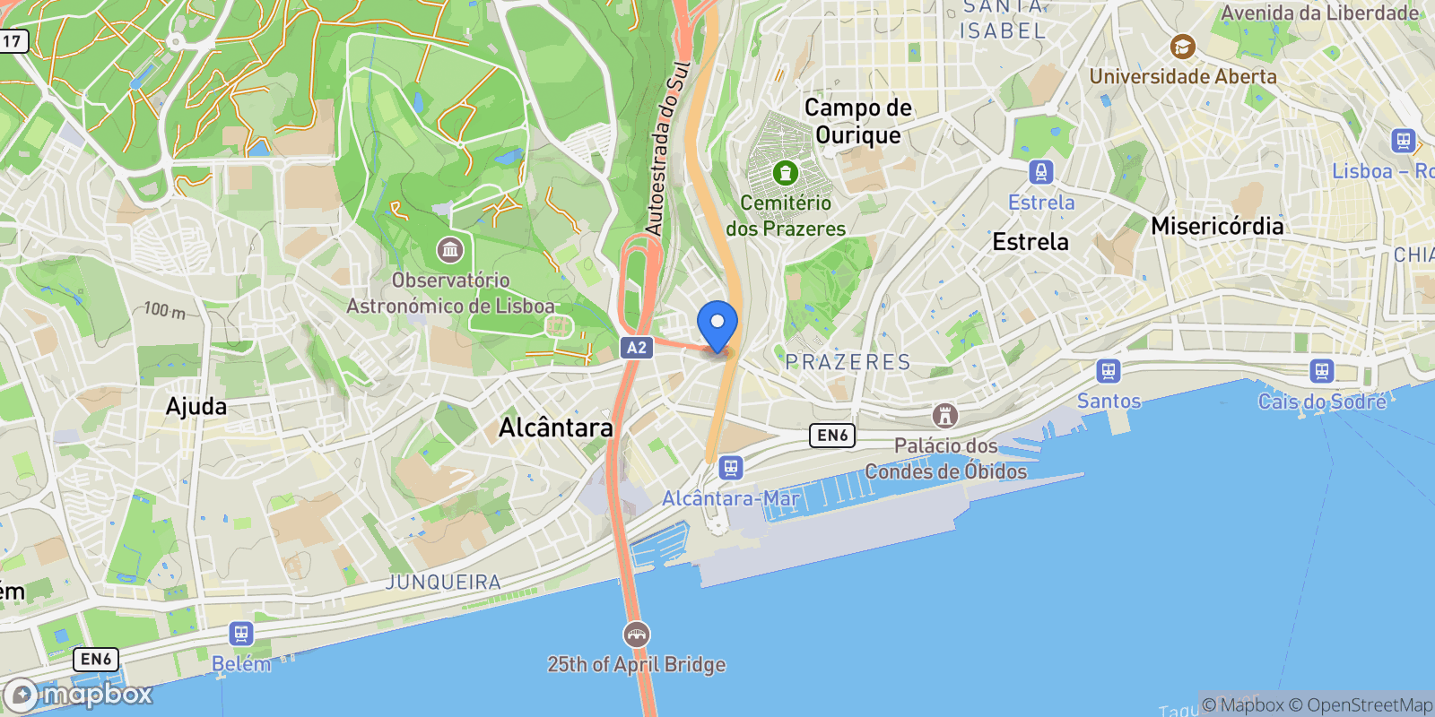 Map showing Lisboa, Alcantara, Lisbon, Portugal.