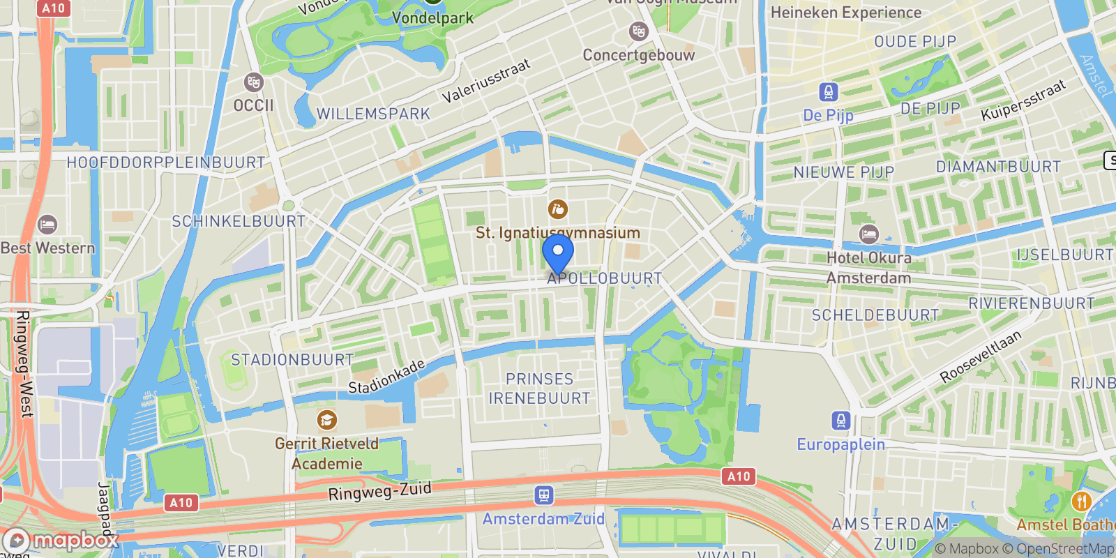 Map showing Stadionweg 164 2, Apollobuurt, North Holland, Netherlands.