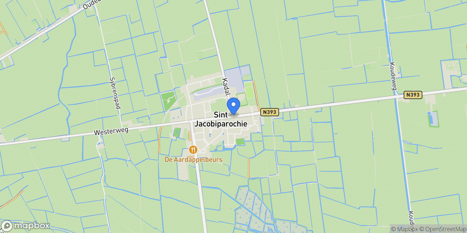 Map showing Oosteinde 38, Sint Jacobiparochie, Friesland, Netherlands.