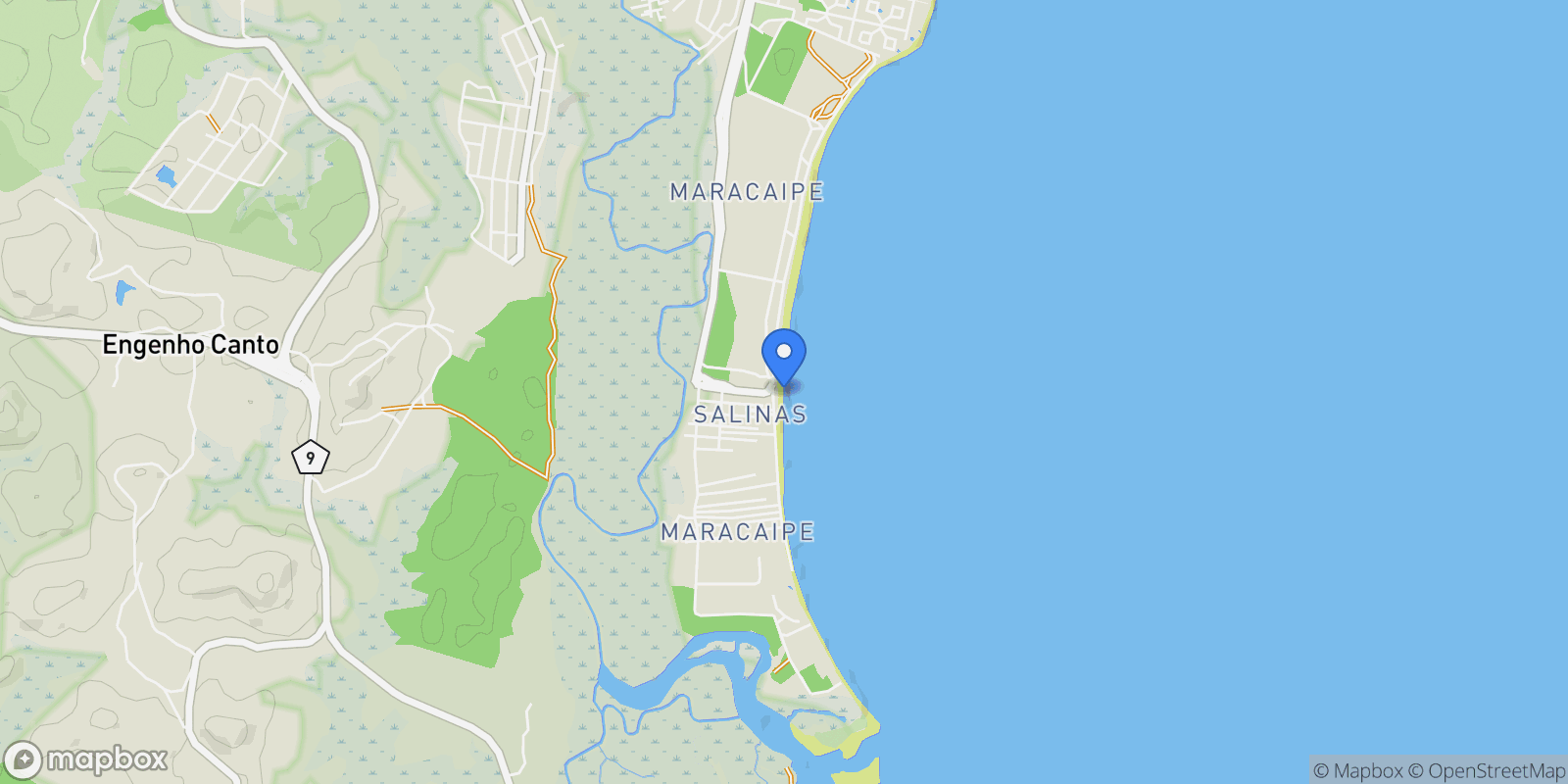 Map showing Praia de Maracaípe, Ipojuca - PE, Brazil, Praia de Maracaípe, State of Pernambuco, Brazil.