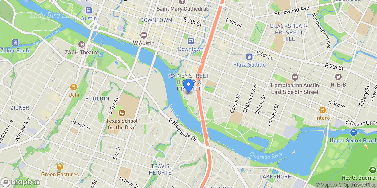 Map showing 48 E East Ave 2509, Austin, Texas, United States.