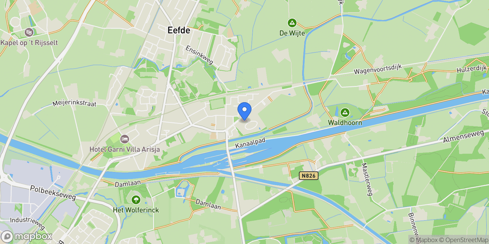 Map showing De Boedelhof 0 ong, Eefde, Gelderland, Netherlands.