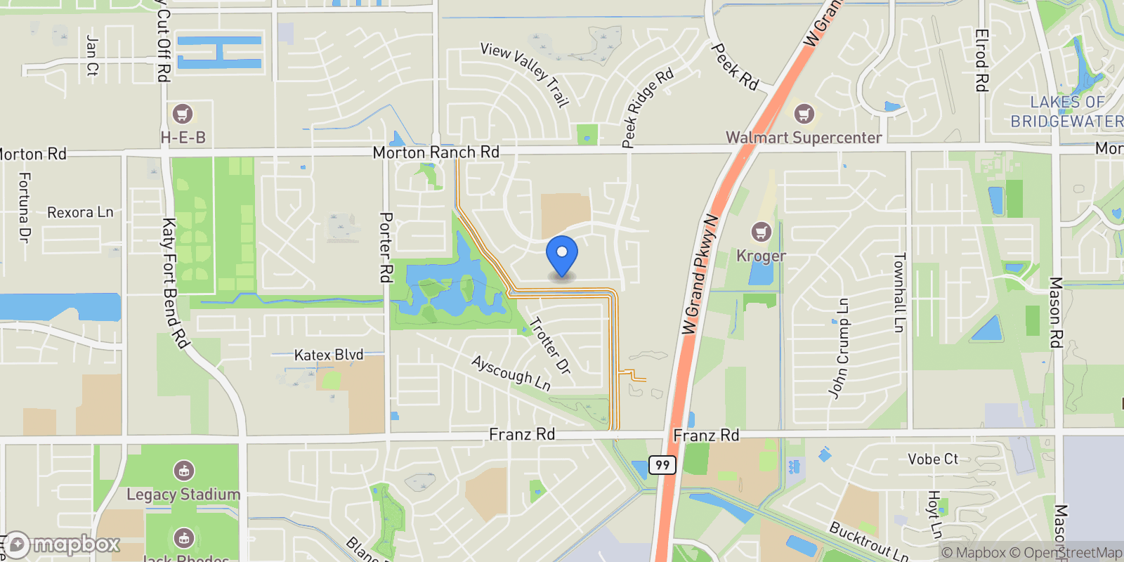 Map showing 23511 Persimmon Creek Lane, Katy, TX 77493, Katy, Texas, United States.