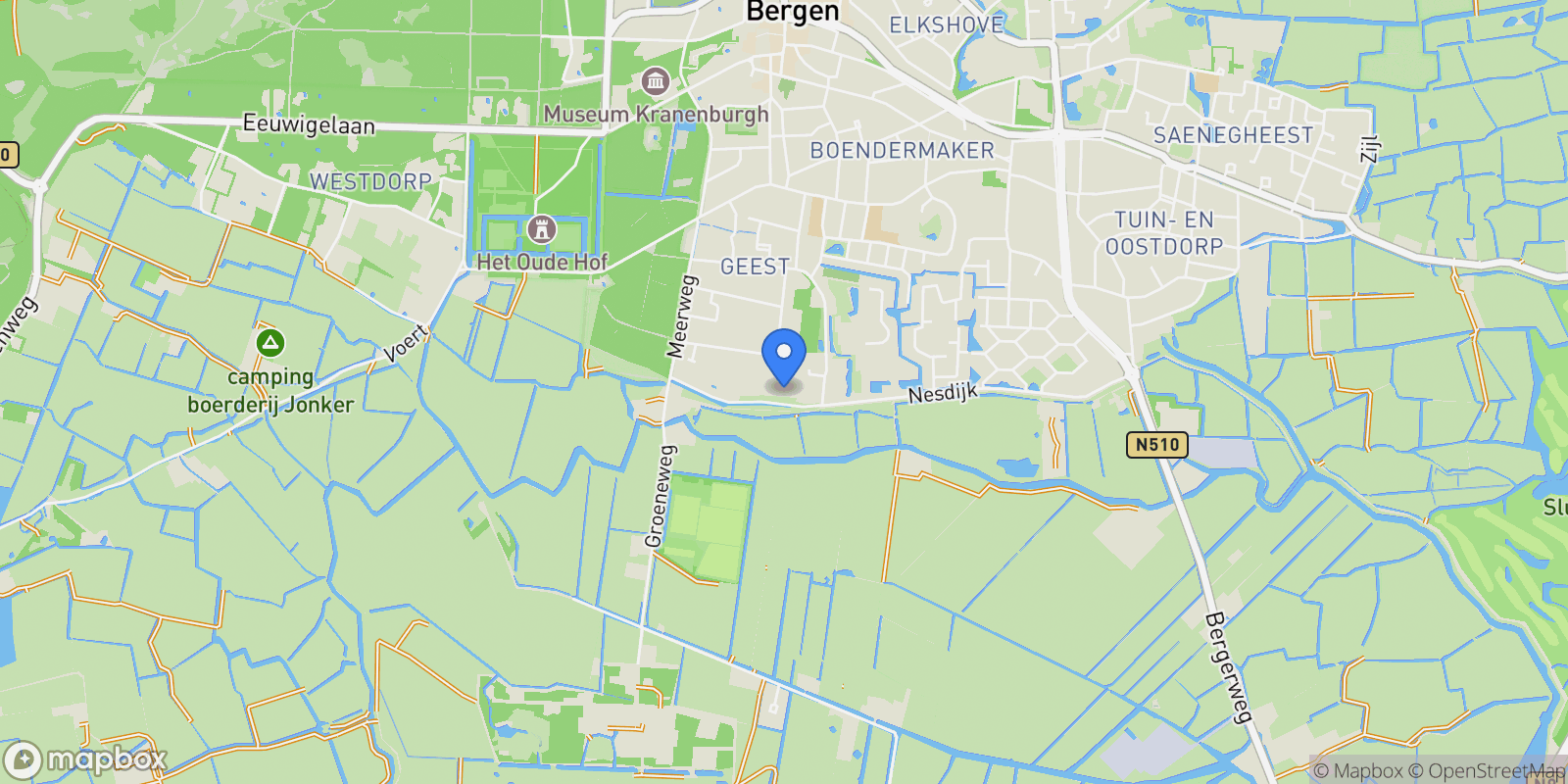 Map showing Nesdijk 25, Bergen, North Holland, Netherlands.