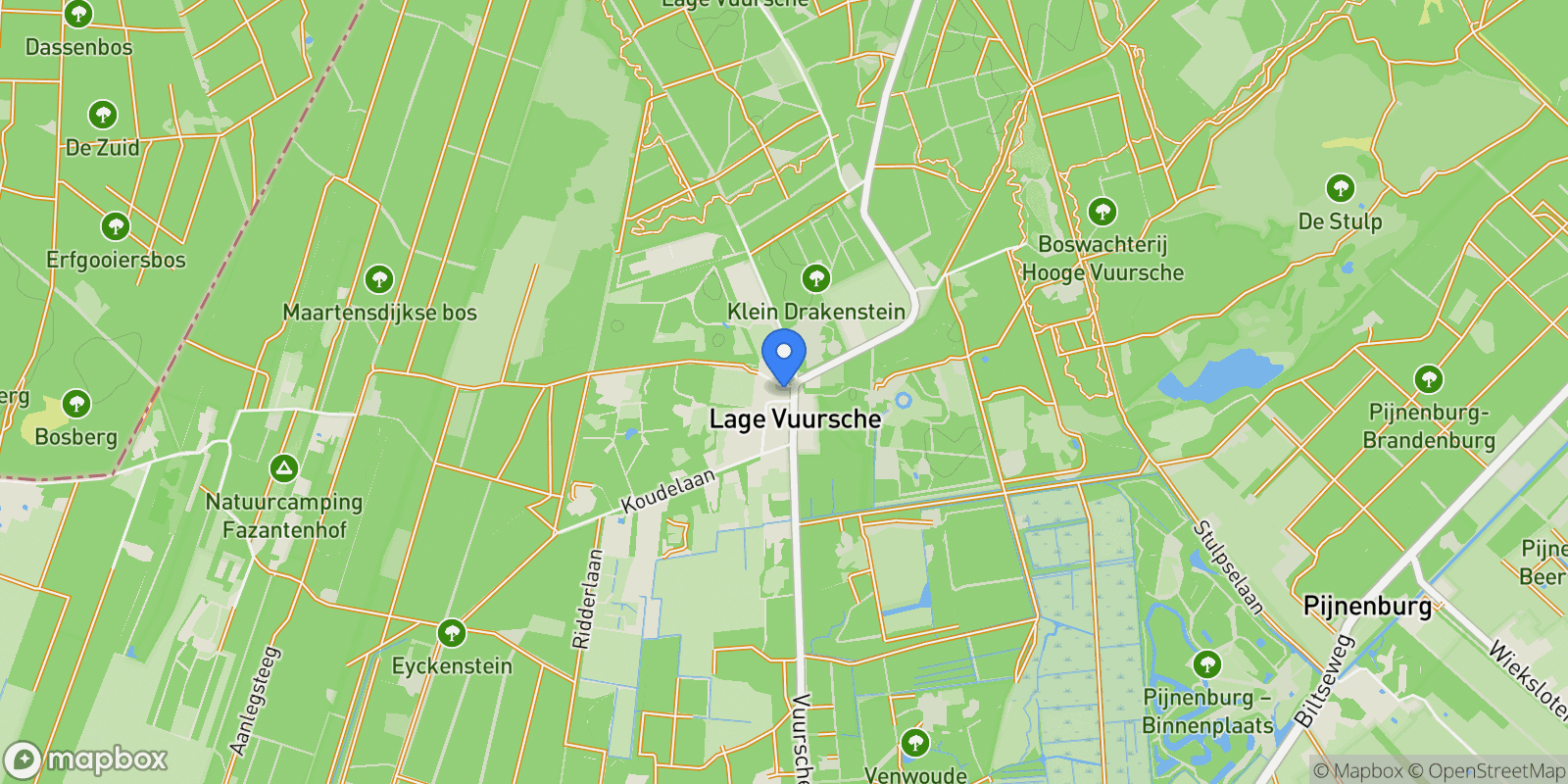 Map showing Karnemelksweg 2, Lage Vuursche, Utrecht, Netherlands.
