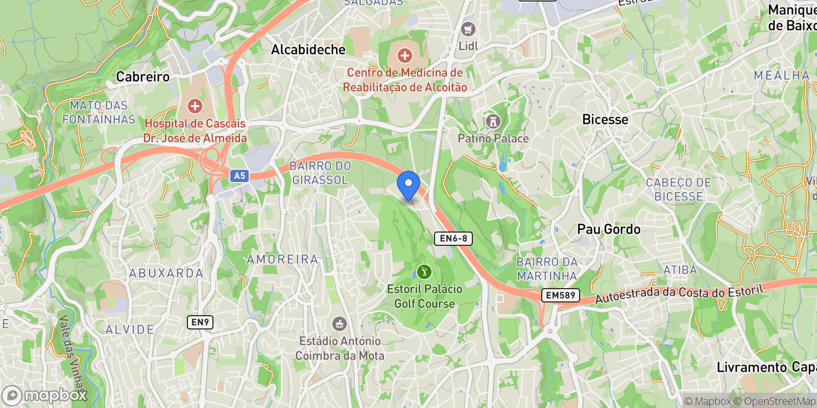 Map showing Cascais, Lisboa, Estoril, Cascais e Estoril, Lisbon.