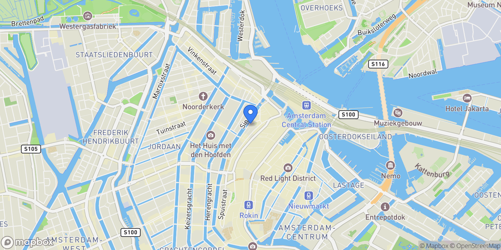Map showing Singel 29, Amsterdam, North Holland, Netherlands.