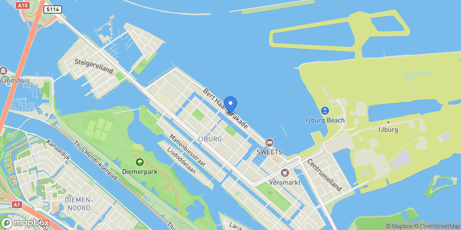 Map showing Bert Haanstrakade 398, Amsterdam, North Holland, Netherlands.