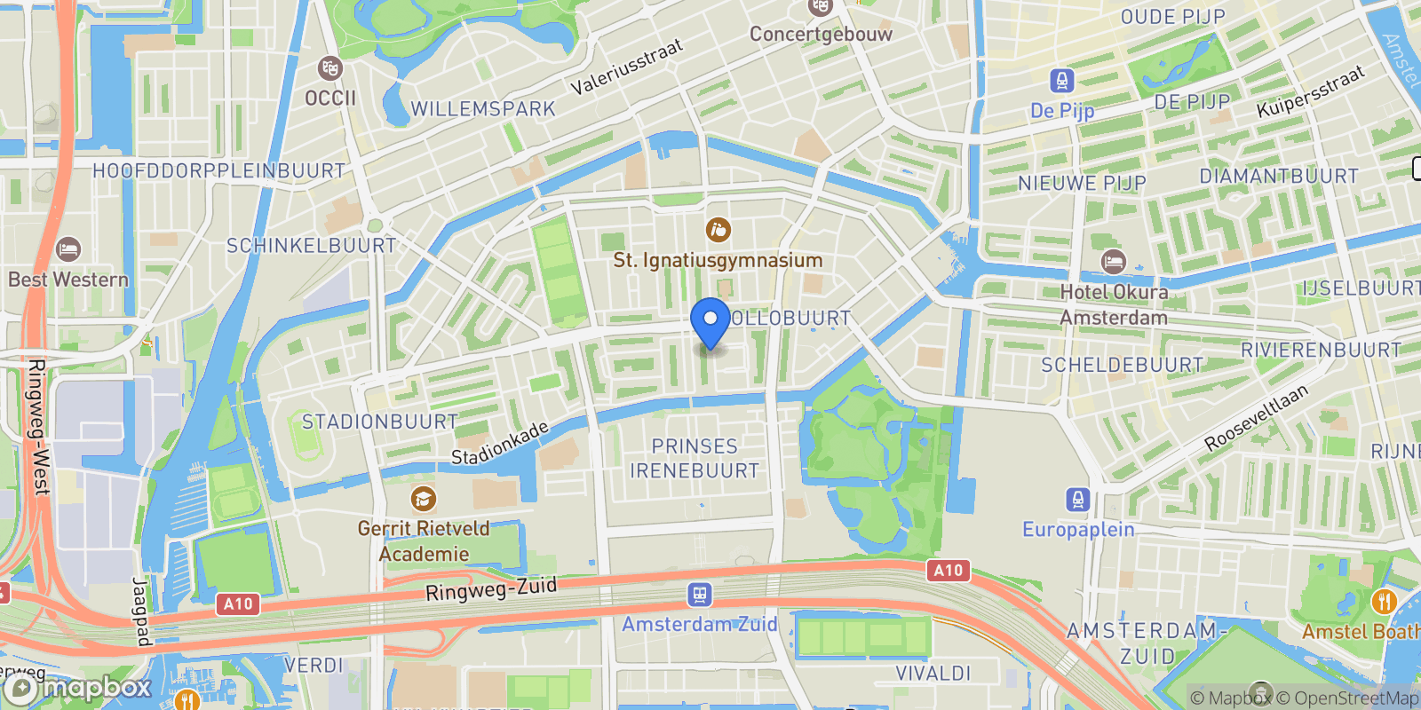 Map showing Rubensstraat 74 2, Apollobuurt, North Holland, Netherlands.