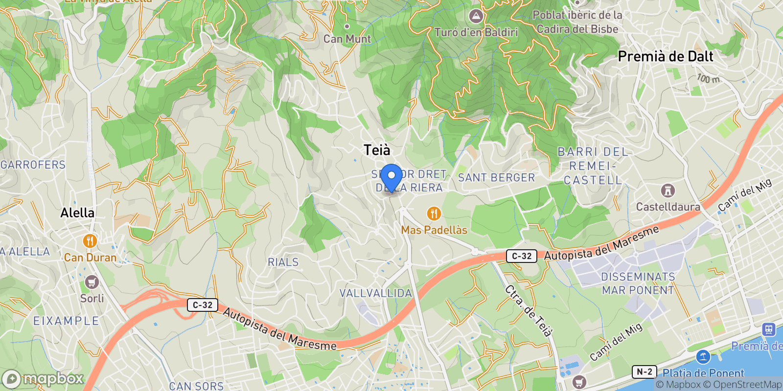Map showing Teià, Barcelona, Teià, Teia, Catalonia, Spain.