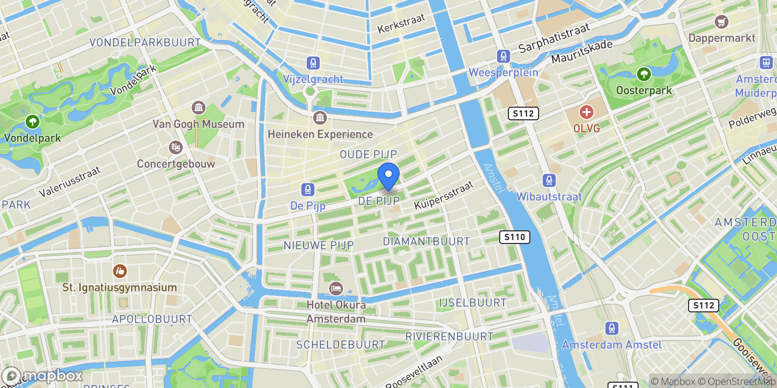 Map showing Sarphatipark 112 3, Apollobuurt, North Holland, Netherlands.
