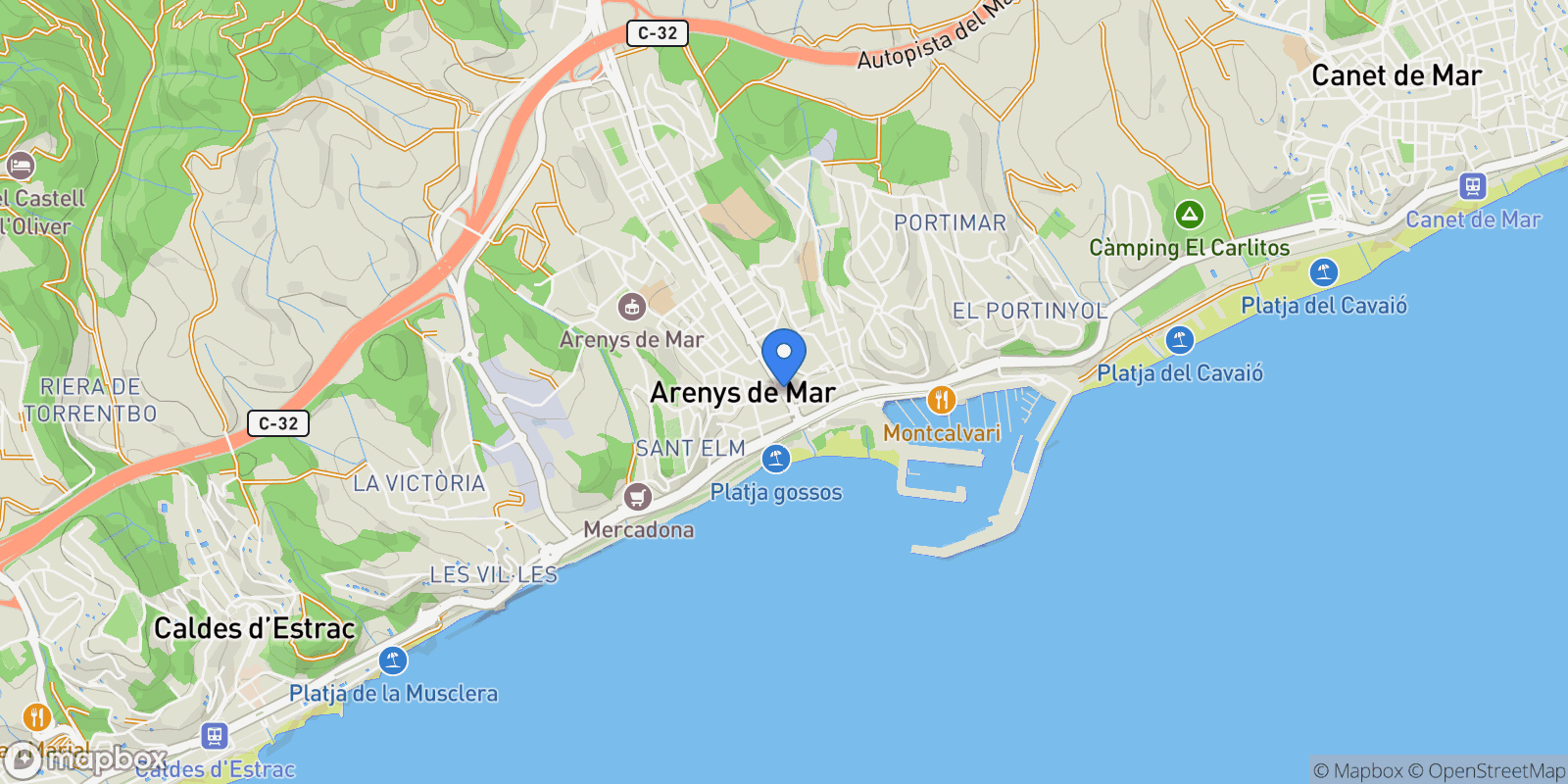 Map showing Arenys De Mar, Barcelona, Arenys De Mar, Arenys de Mar, Catalonia, Spain.