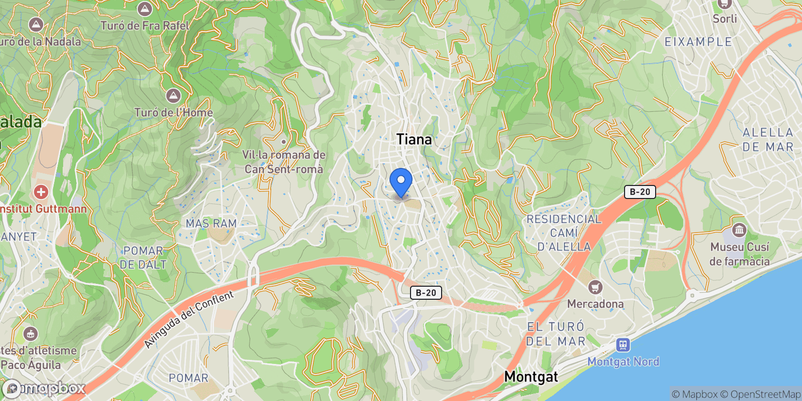 Map showing Tiana, Barcelona, Tiana, Tiana, Catalonia, Spain.