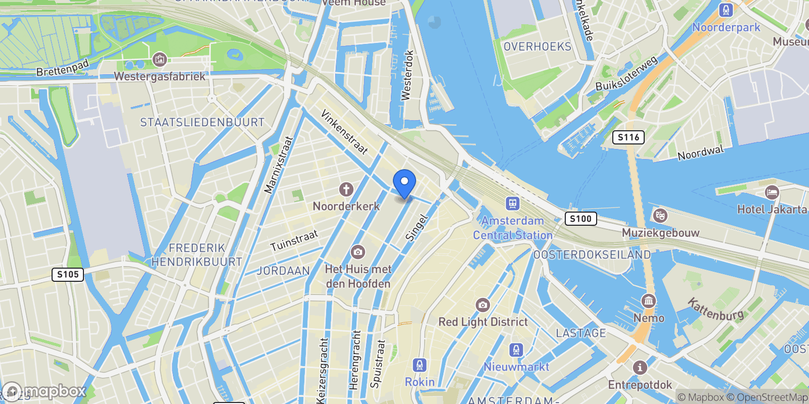 Map showing Herengracht 6, Amsterdam, North Holland, Netherlands.