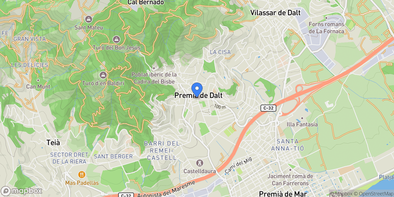 Map showing Premià de Dalt, Barcelona, Premià de Dalt, Premia de Dalt, Catalonia, Spain.