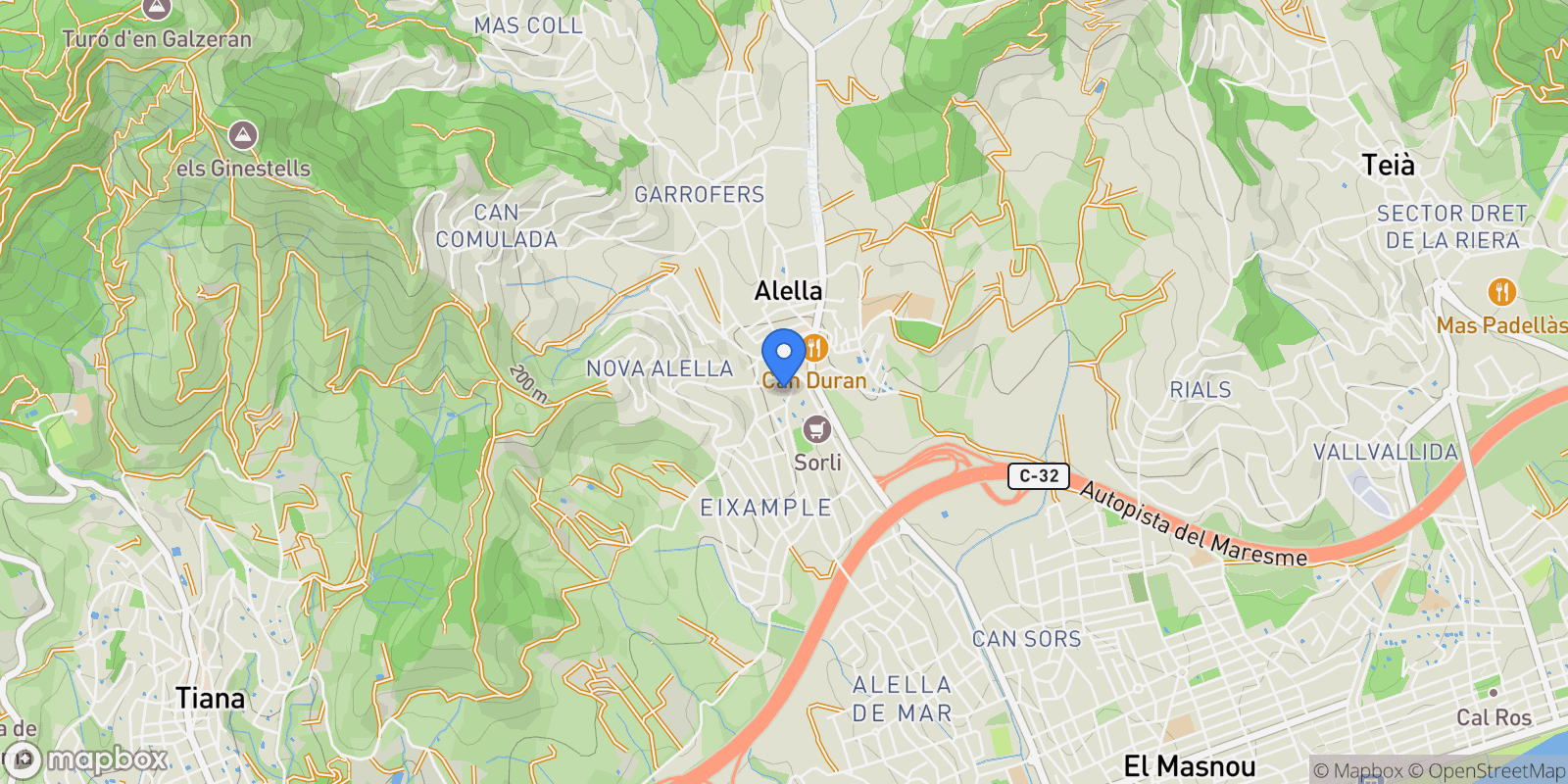 Map showing Alella, Barcelona, Alella, Alella, Catalonia, Spain.