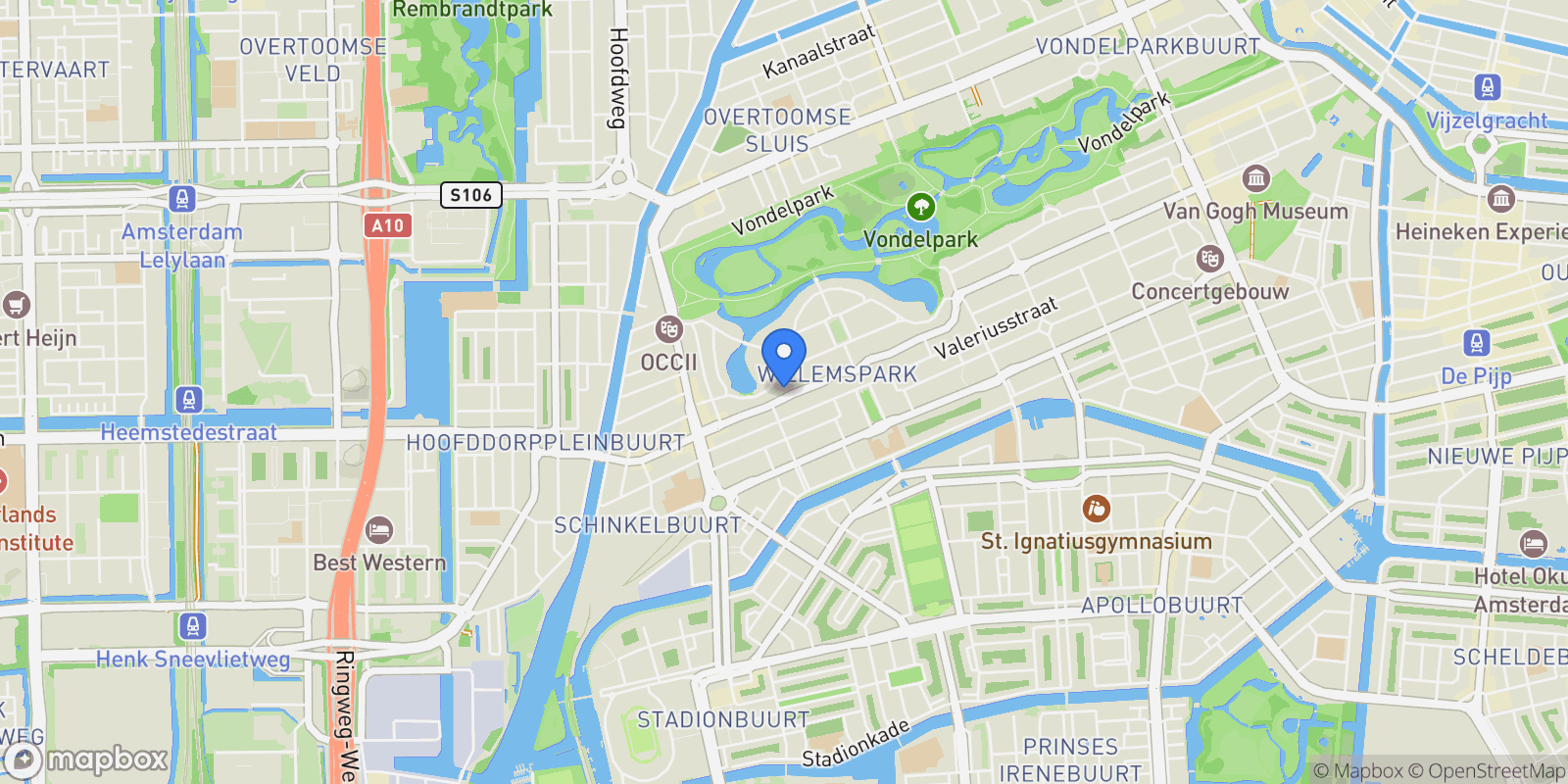 Map showing Koninginneweg 164 E, Apollobuurt, North Holland, Netherlands.