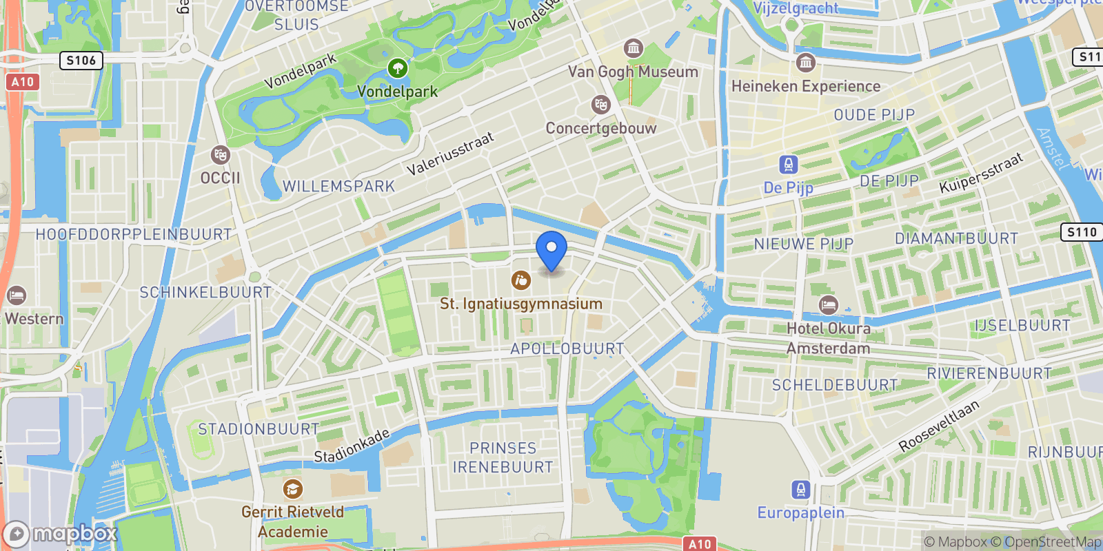 Map showing Albrecht Dürerstraat 1 2, Apollobuurt, North Holland, Netherlands.