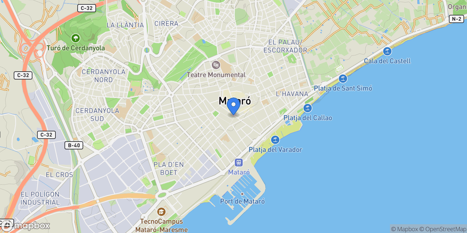 Map showing Mataró, Barcelona, Mataró, Mataro, Catalonia, Spain.