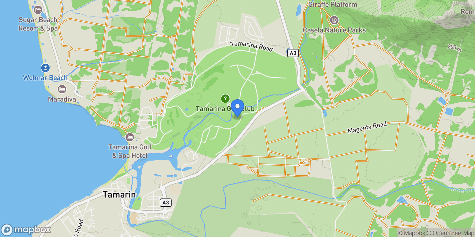 Map showing Tamarin, Rivière Noire District, Mauritius.