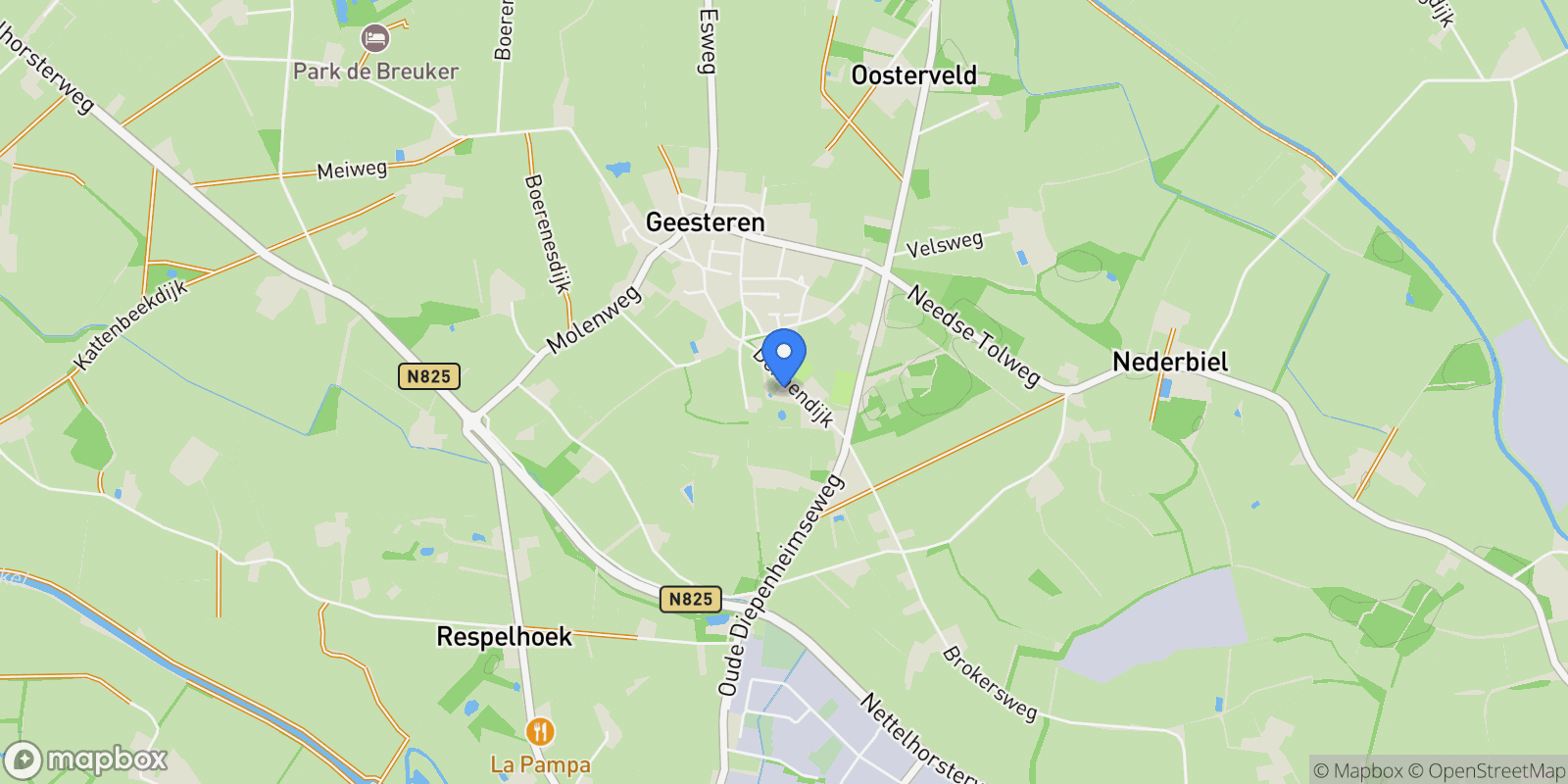 Map showing Dennendijk 6, Geesteren, Gelderland, Netherlands.