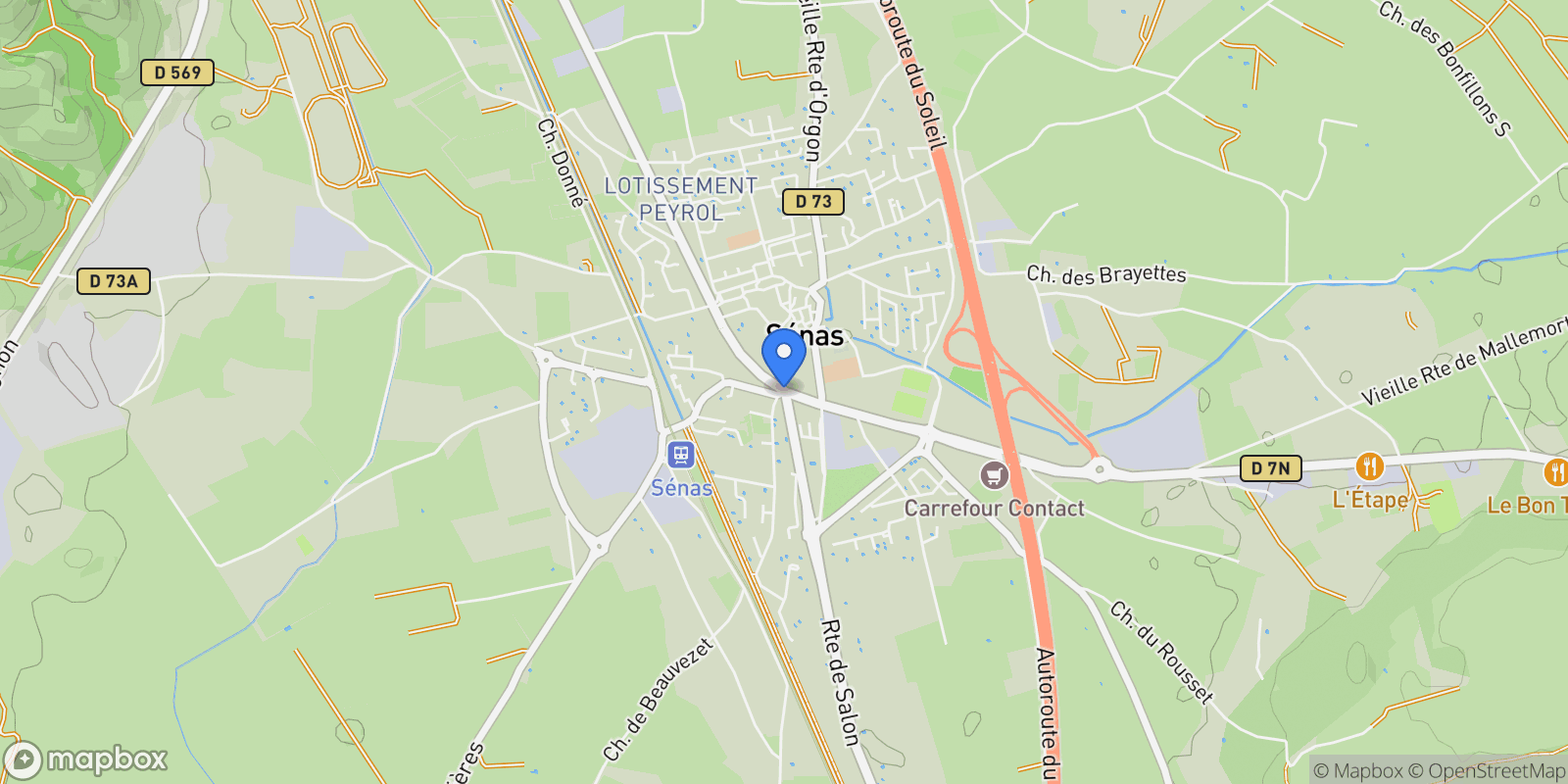Map showing Sénas, Provence-Alpes-Côte d'Azur, France.